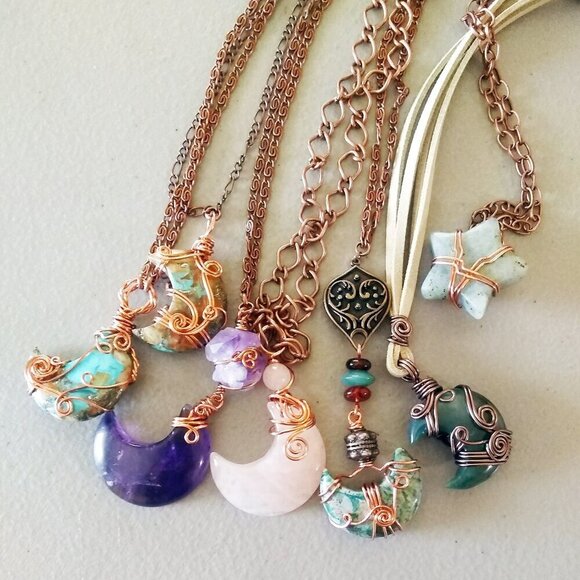 One-Of-A-Kind! Crescent Moon Necklace! Elaborately Sectioned Wire Wrapped Design - Picture 13 of 14